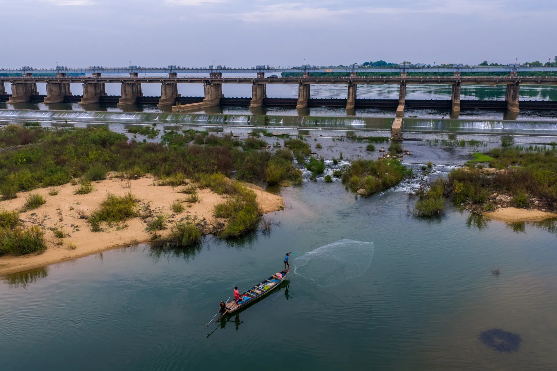A cast net thrown below the Dowleswaram barrage